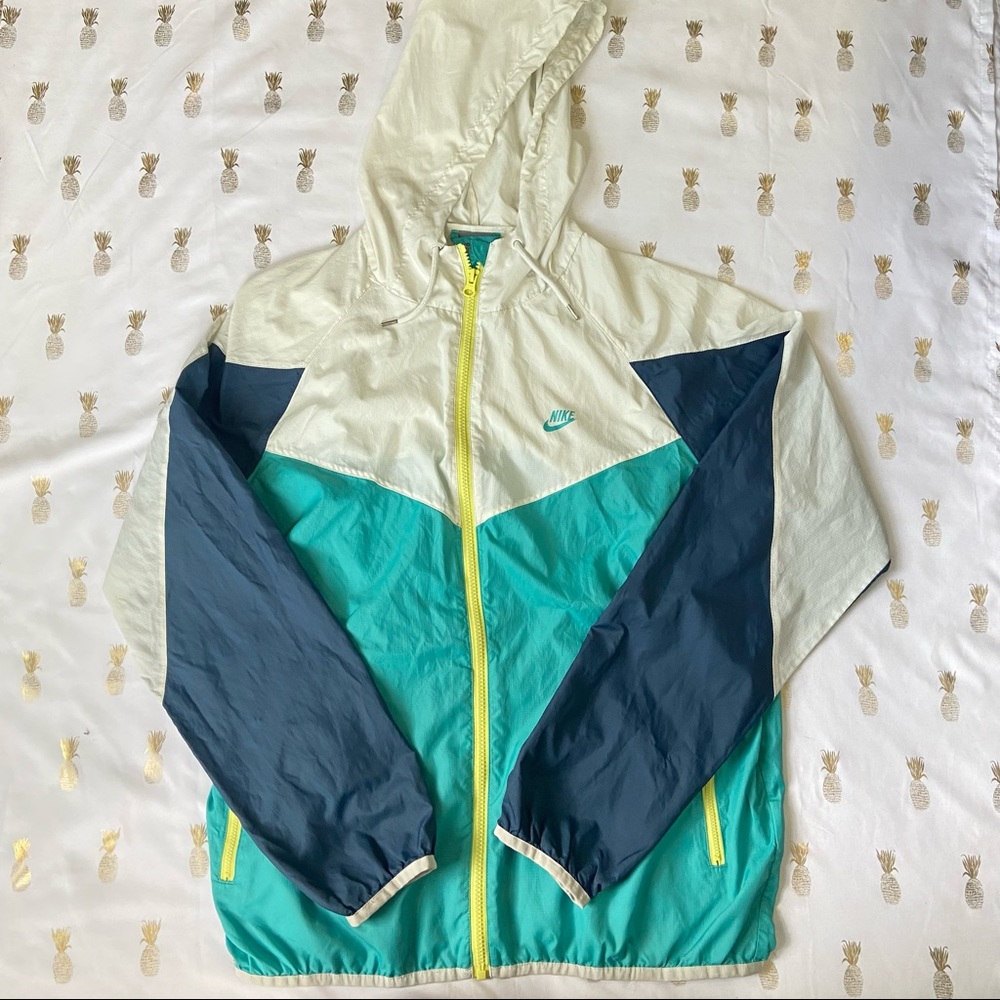 Nike Aqua White Yellow Color Block Windbreaker Zip Up Jacket